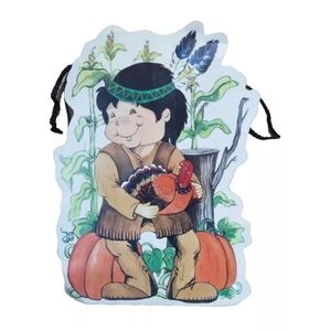 Vintage fall Gift Bag Thanksgiving Harvest Native American Turkey Pumpkin 14”x9"